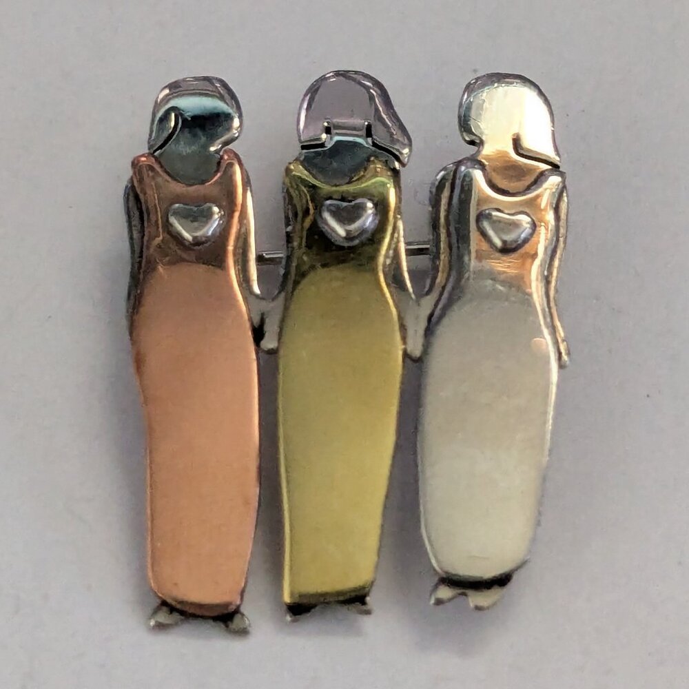 FAR FETCHED Copper Brass Silver Tone Unity of Women Brooch Pin